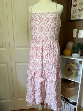 Trixxi Pink Floral High Low Midi Dress Spaghetti Straps with Open Back / Size XL